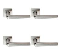 4x PAIR Square Cut Tapered Handle on Square Rose Concealed Fix Satin Steel