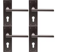 4x PAIR Straight Bar Handle on Slim Euro Lock Backplate 150 x 50mm Matt Bronze