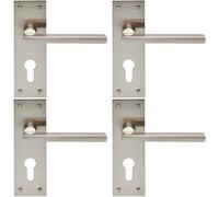 4x PAIR Straight Bar Handle on Slim Euro Lock Backplate 150 x 50mm Satin Nickel