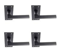 4x PAIR Straight Bar Handle on Slim Lock Backplate 150 x 50mm Matt Black Loops Black One Size