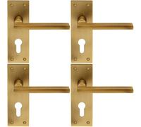 Loops 4x PAIR Straight Bar Lever on Slim Euro Lock Backplate 150 x 50mm Antique Brass in Metallics Loops Metallics