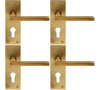 4x PAIR Straight Bar Lever on Slim Euro Lock Backplate 150 x 50mm Antique Brass