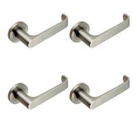 4X Pair Straight Bold Faced Safety Handle Concealed Fix Round Rose Satin Steel