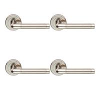 4x PAIR Straight Elliptical Lever on Round Rose Concealed Fix Dual Nickel