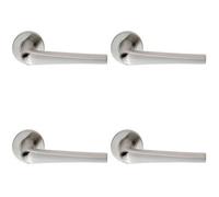 4x PAIR Straight Flat Topped Bar Handle on Round Rose Concealed Fix Satin Steel