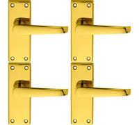 4x PAIR Straight Handle on Short Latch Backplate 118 x 42mm Polished Brass Loops Metallics One Size