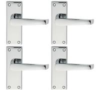 4x PAIR Straight Handle on Short Latch Backplate 118 x 42mm Polished Chrome