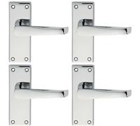 4x PAIR Straight Handle on Short Latch Backplate 118 x 42mm Polished Chrome