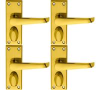 4x PAIR Straight Handle on Short Privacy Backplate 118 x 42mm Polished Brass Loops Metallics One Size