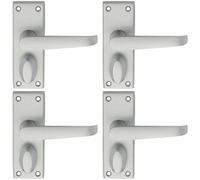 4x PAIR Straight Handle on Short Privacy Backplate 118 x 42mm Satin Chrome