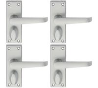 4x PAIR Straight Handle on Short Privacy Backplate 118 x 42mm Satin Chrome