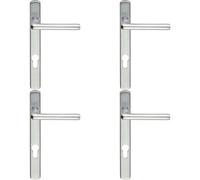4X Pair Straight Lever On Narrow Euro Lock Backplate 220 X 26mm Satin Chrome