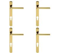 4x PAIR Straight Lever on Narrow Euro Lock Backplate 220 x 26mm Stainless Brass