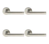 Loops 4x PAIR Straight Mitred Bar Handle on Round Rose Concealed Fix Polished Steel in Metallics Loops Metallics