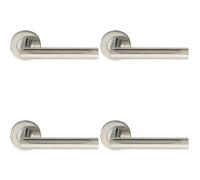 4x PAIR Straight Mitred Bar Handle on Round Rose Concealed Fix Polished Steel Loops Metallics One Size