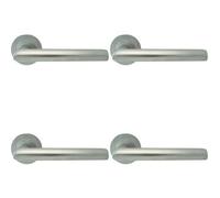4X Pair Straight Mitred Bar Handle On Round Rose Concealed Fix Satin Chrome