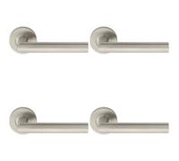 4x PAIR Straight Mitred Bar Handle on Round Rose Concealed Fix Satin Steel