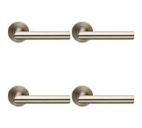4x PAIR Straight Mitred Bar Handle on Slim Round Rose Concealed Fix Satin Steel