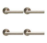 4x PAIR Straight Mitred Bar Handle on Slim Round Rose Concealed Fix Satin Steel Loops Metallics One Size