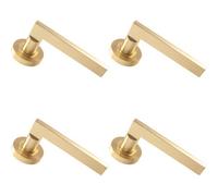 4x PAIR Straight Plinth Mounted Handle on Round Rose Concealed Fix Satin Brass