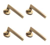 4x PAIR Straight Plinth Mounted Lever on Round Rose Concealed Fix Antique Brass