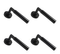 4X Pair Straight Round Bar Handle On Round Rose Concealed Fix Matt Black