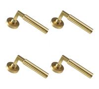 4x PAIR Straight Round Bar Handle on Round Rose Concealed Fix Satin Brass
