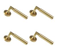 4x PAIR Straight Round Bar Handle on Round Rose Concealed Fix Satin Brass