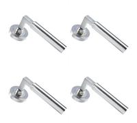 4x PAIR Straight Round Bar Handle on Round Rose Concealed Fix Satin Nickel