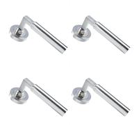 4x PAIR Straight Round Bar Handle on Round Rose Concealed Fix Satin Nickel