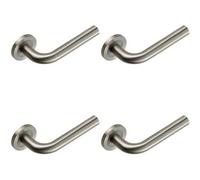 4x PAIR Straight Round Bar Handle on Round Rose Concealed Fix Satin Steel