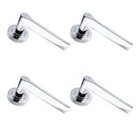 4x PAIR Straight Rounded Handle on Round Rose Concealed Fix Polished Nickel