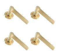 4x PAIR Straight Rounded Handle on Round Rose Concealed Fix Satin Brass