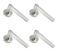 4X Pair Straight Rounded Handle On Round Rose Concealed Fix Satin Nickel