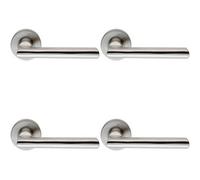 4x PAIR Straight Smooth Round Bar Handle on Round Rose Concealed Fix Satin Steel