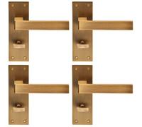 4x PAIR Straight Square Handle on Bathroom Backplate 150 x 50mm Antique Brass Loops Metallics One Size