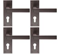 4X Pair Straight Square Handle On Euro Lock Backplate 150 X 50mm Matt Bronze