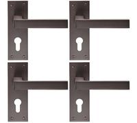 4x PAIR Straight Square Handle on Euro Lock Backplate 150 x 50mm Matt Bronze