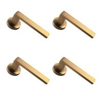 4x PAIR Straight Square Handle on Round Rose Concealed Fix Antique Brass
