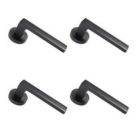 4x PAIR Straight Square Handle on Round Rose Concealed Fix Matt Black Finish
