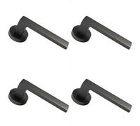 4x PAIR Straight Square Handle on Round Rose Concealed Fix Matt Bronze Finish
