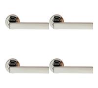 4x PAIR Straight Square Handle on Round Rose Concealed Fix Polished Nickel