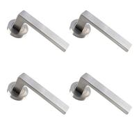 4X Pair Straight Square Handle On Round Rose Concealed Fix Satin Nickel