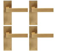 4x PAIR Straight Square Handle on Slim Latch Backplate 150 x 50mm Antique Brass