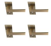 4x PAIR Straight Square Handle on Slim Lock Backplate 150 x 50mm Antique Brass