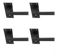 4x PAIR Straight Square Handle on Slim Lock Backplate 150 x 50mm Matt Black