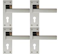 4X Pair Straight Square Lever On Euro Lock Backplate 150 X 50mm Polished Nickel