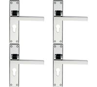 4x PAIR Straight Square Lever on Euro Lock Backplate 180 x 40mm Polished Chrome