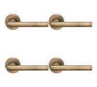 4x PAIR Straight T Bar Handle on Round Rose Concealed Fix Antique Brass
