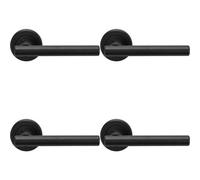 4x PAIR Straight T Bar Handle on Round Rose Concealed Fix Matt Black Finish